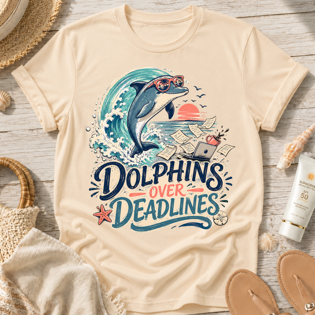 Dolphins Over Deadlines Beach T-Shirt