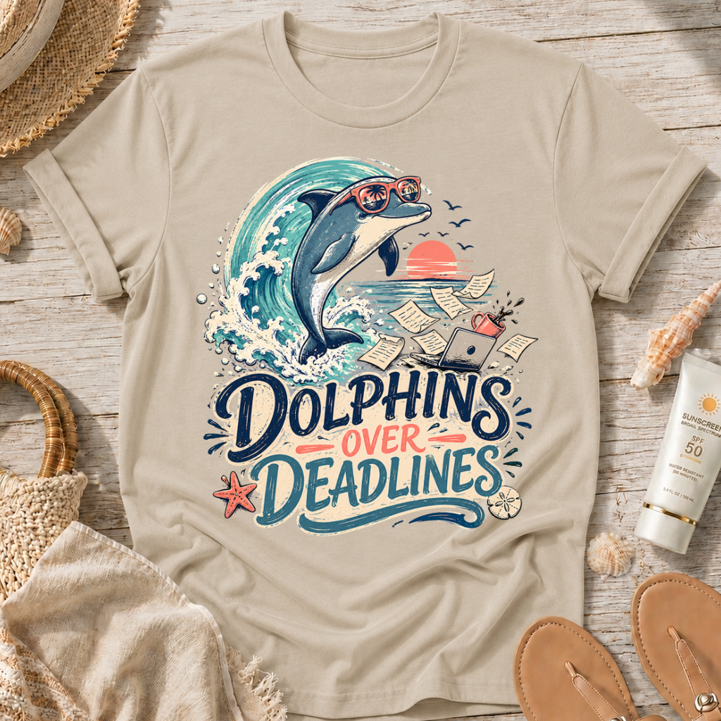 Dolphins Over Deadlines Beach T-Shirt