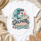 Dolphins Over Deadlines Beach T-Shirt