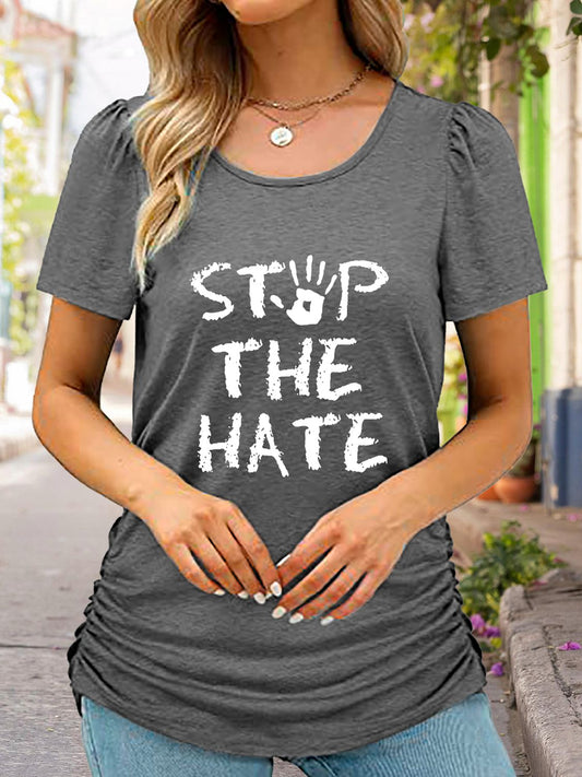 Round Neck Short Sleeve STOP THE HATE Graphic T-Shirt