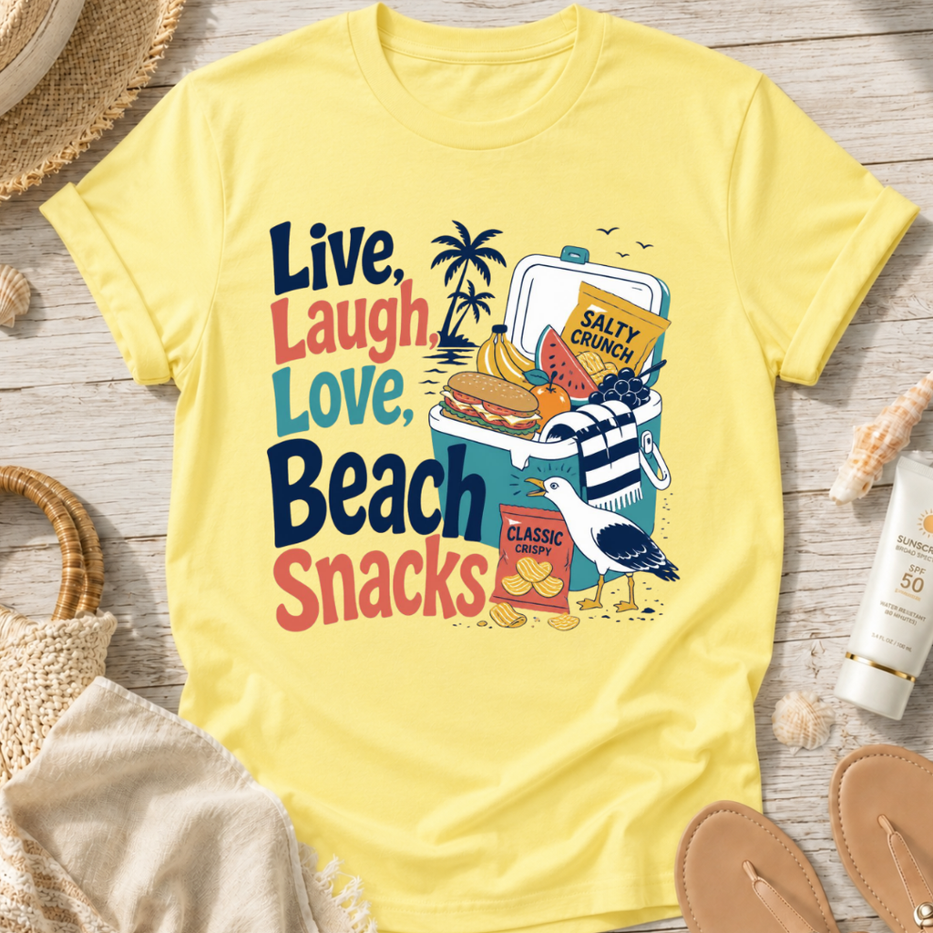 Live, Laugh, Love, Beach Snacks T-Shirt