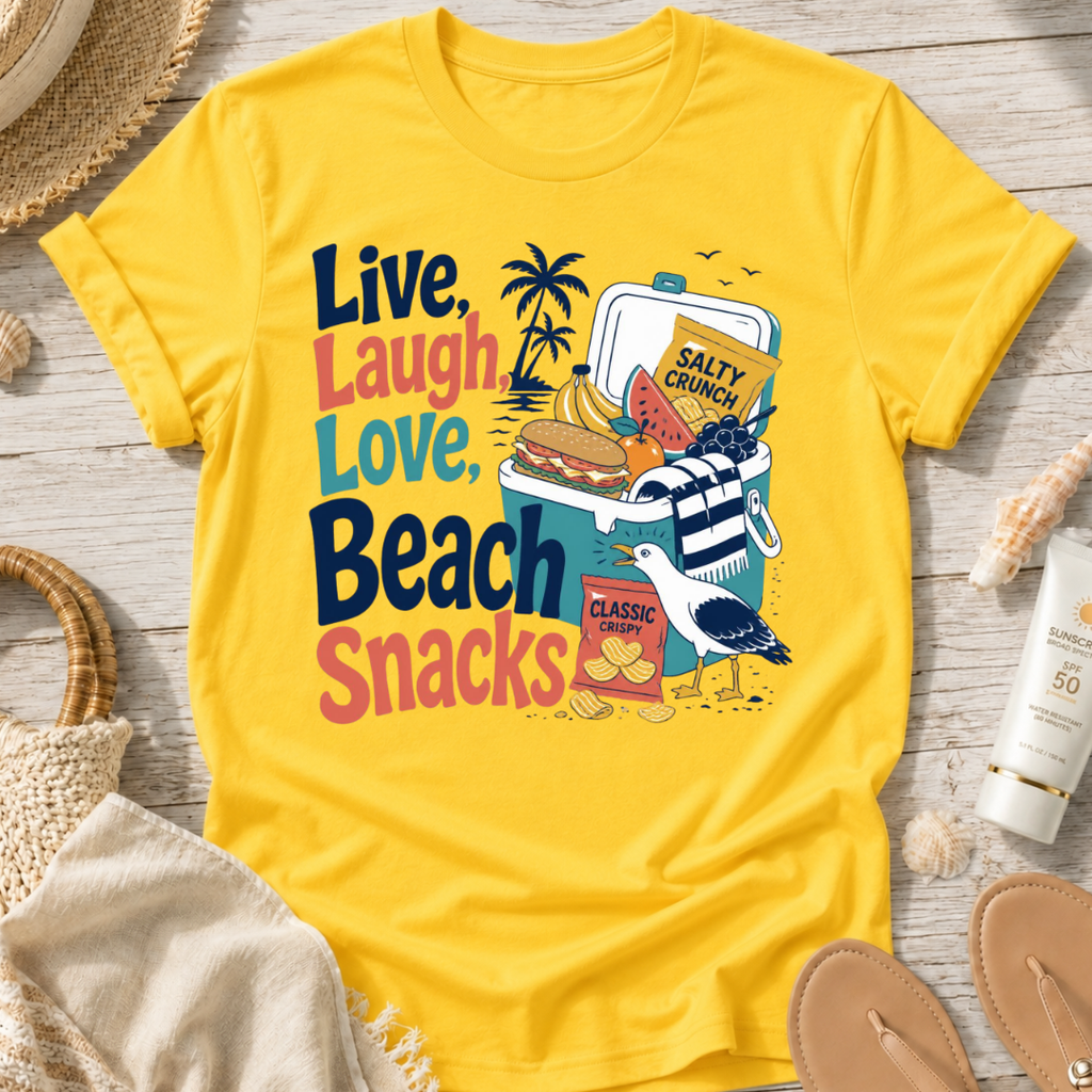 Live, Laugh, Love, Beach Snacks T-Shirt