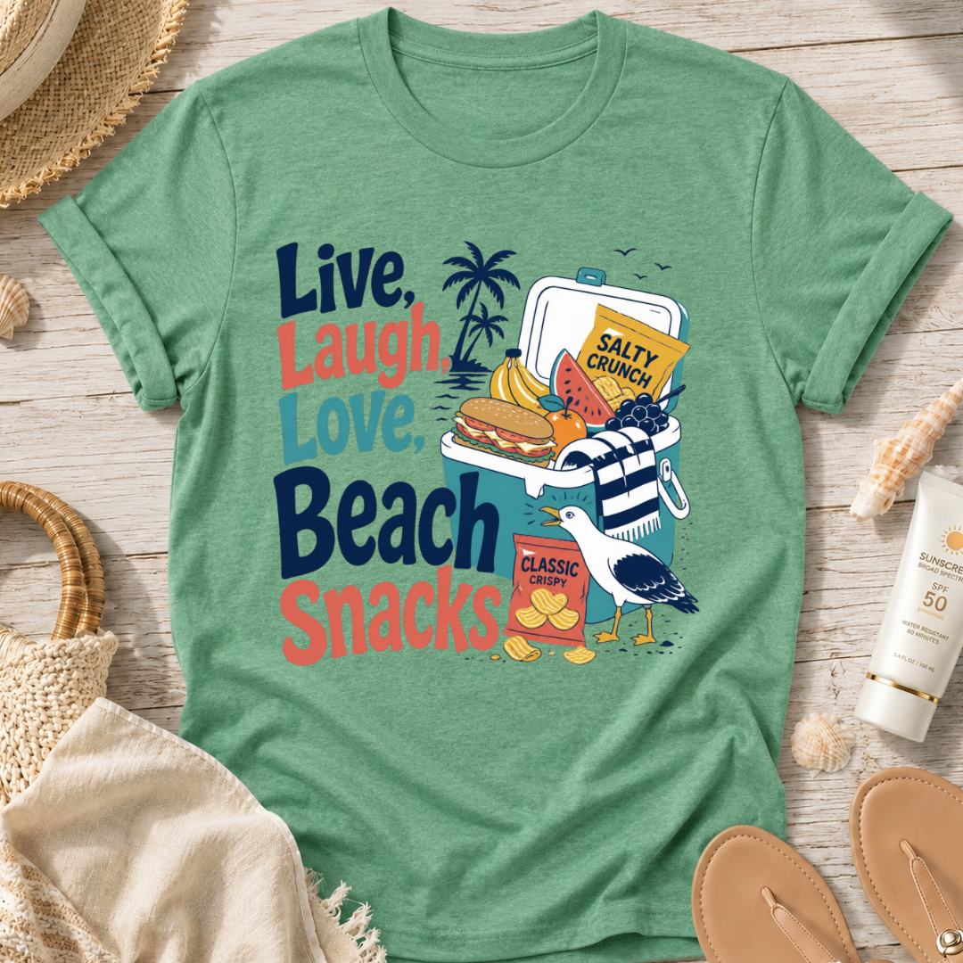 Live, Laugh, Love, Beach Snacks T-Shirt