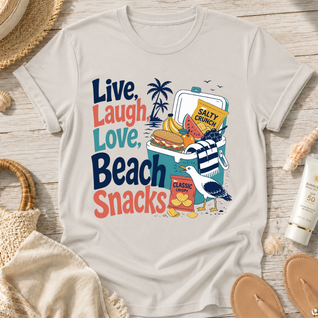 Live, Laugh, Love, Beach Snacks T-Shirt