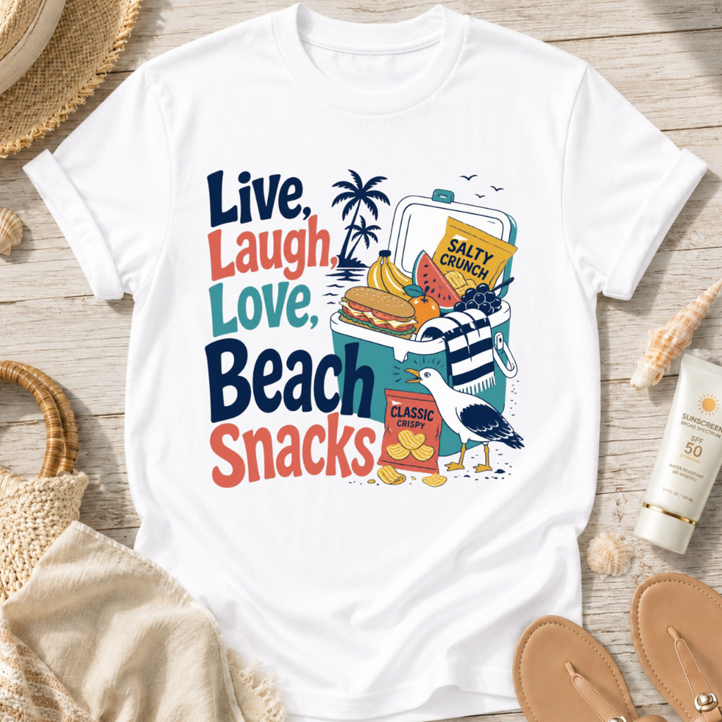Live, Laugh, Love, Beach Snacks T-Shirt