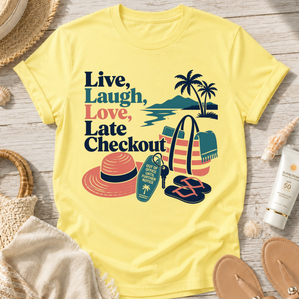 Live, Laugh, Love, Late Checkout T-Shirt