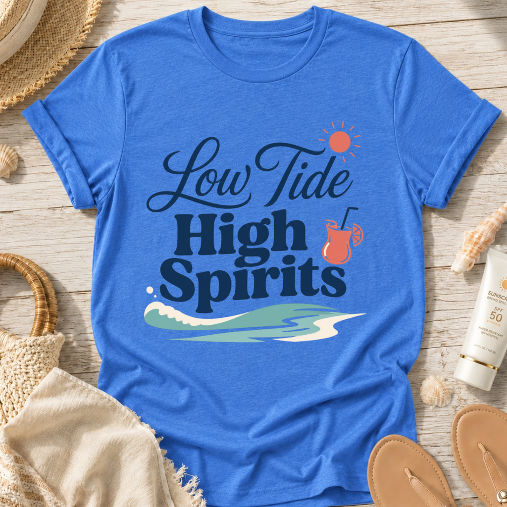 Low Tide, High Spirits Beach T-Shirt