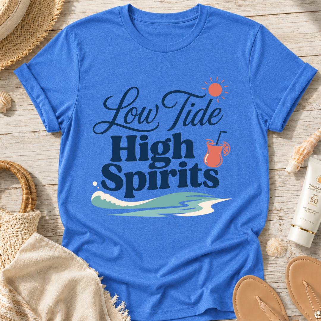 Low Tide, High Spirits Beach T-Shirt