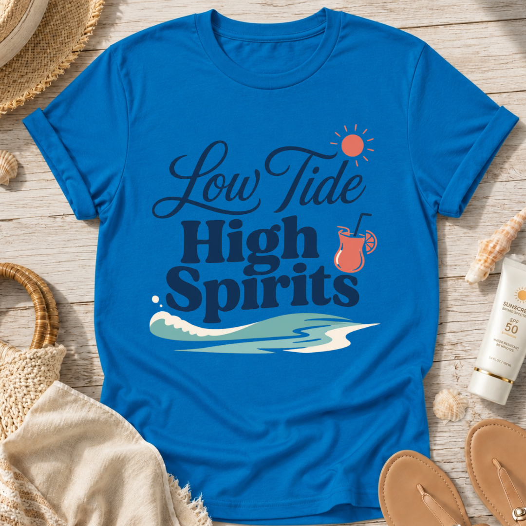 Low Tide, High Spirits Beach T-Shirt