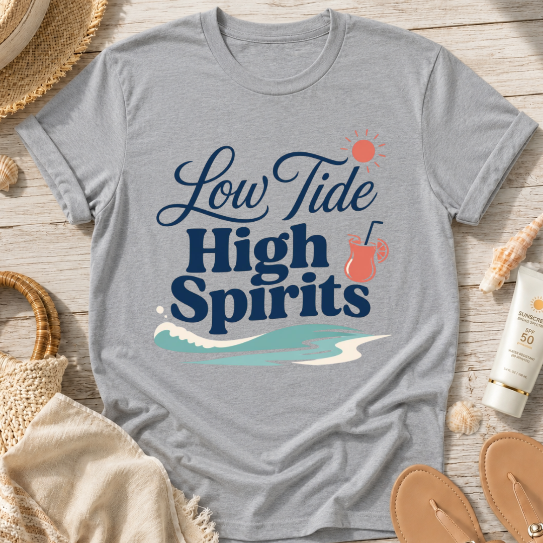 Low Tide, High Spirits Beach T-Shirt