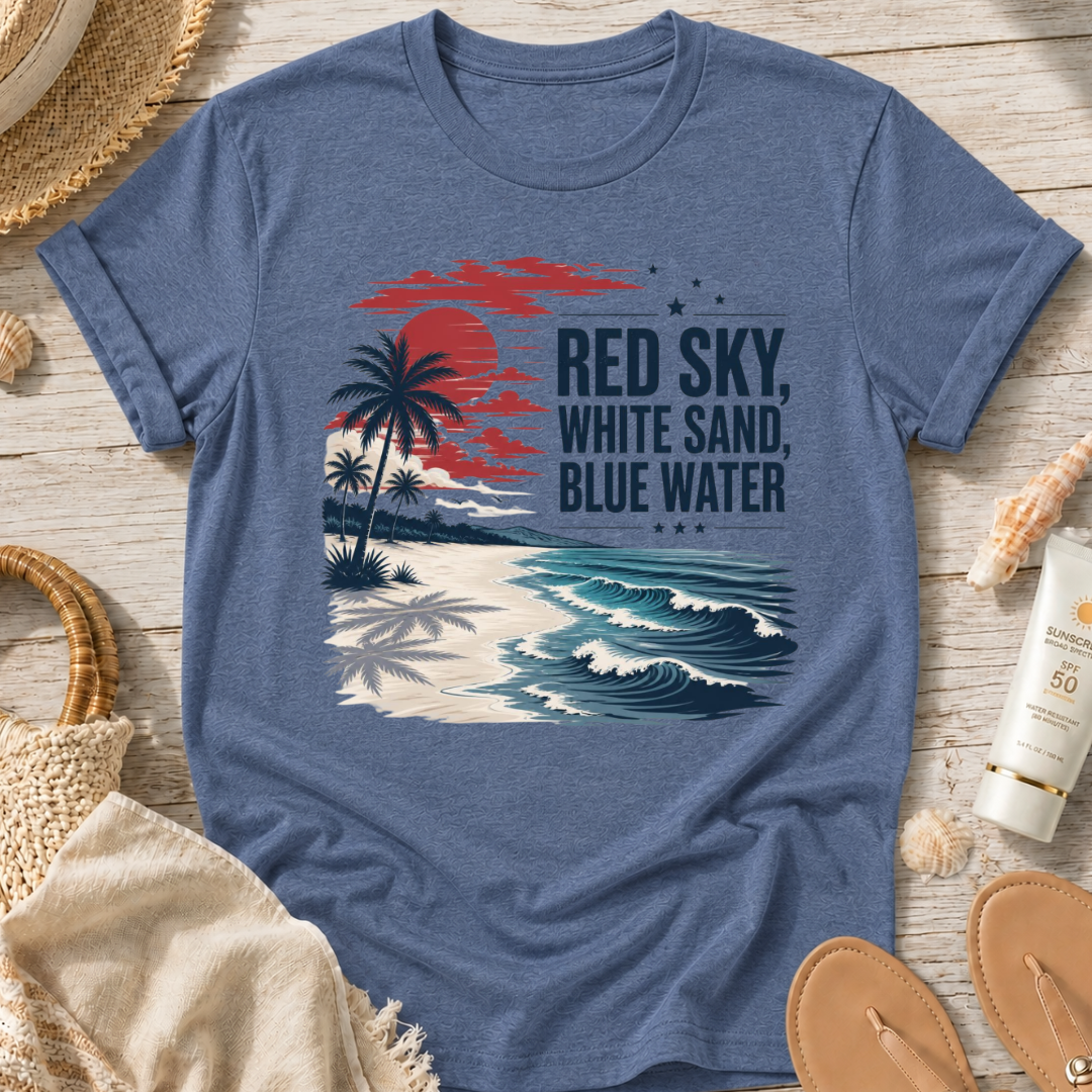 Red Sky, White Sand, Blue Water T-Shirt