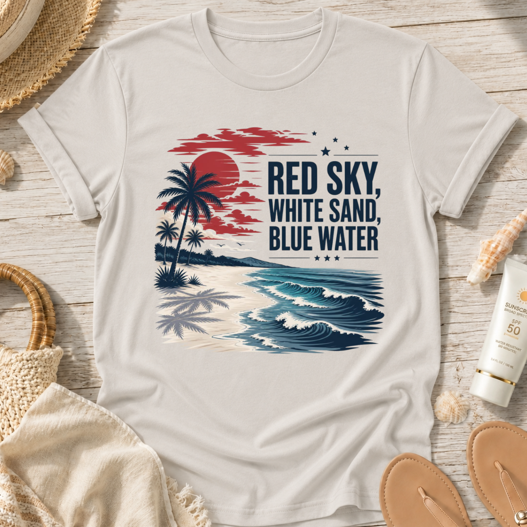 Red Sky, White Sand, Blue Water T-Shirt