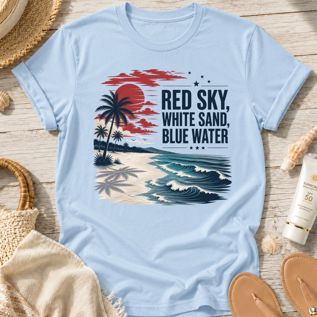Red Sky, White Sand, Blue Water T-Shirt