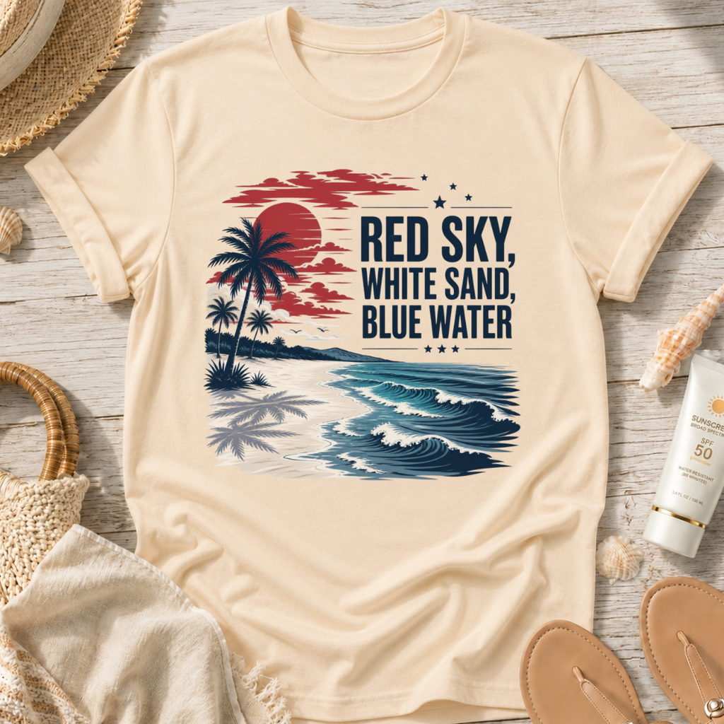 Red Sky, White Sand, Blue Water T-Shirt