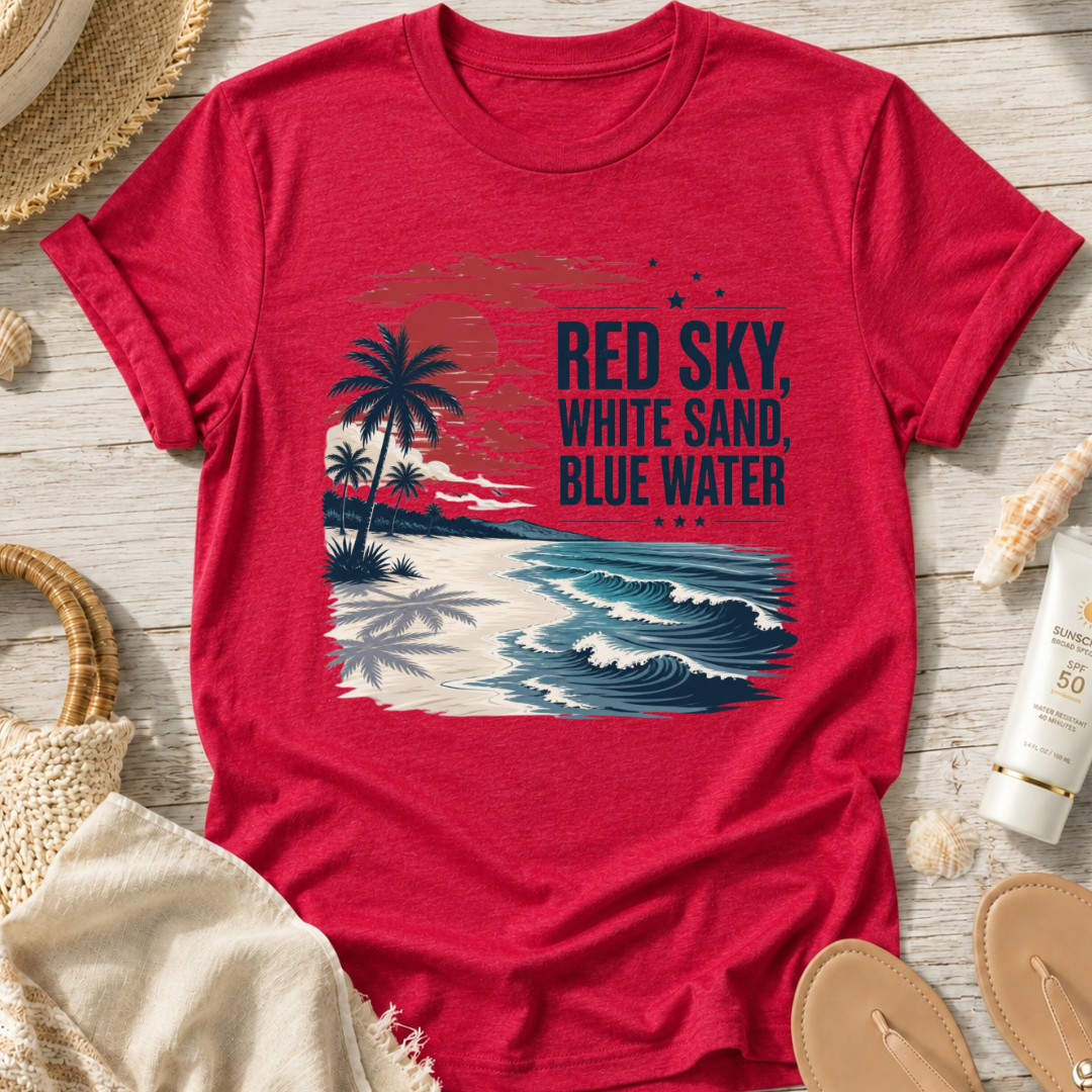Red Sky, White Sand, Blue Water T-Shirt