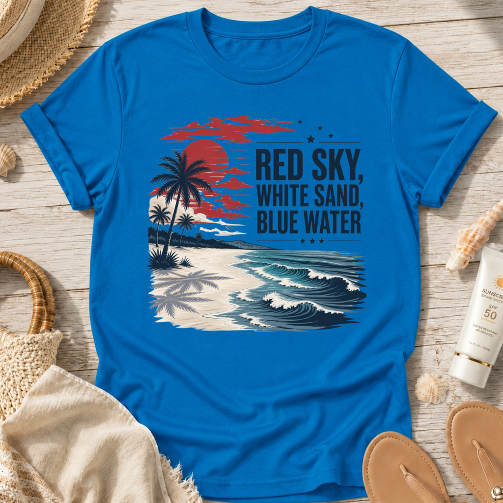 Red Sky, White Sand, Blue Water T-Shirt