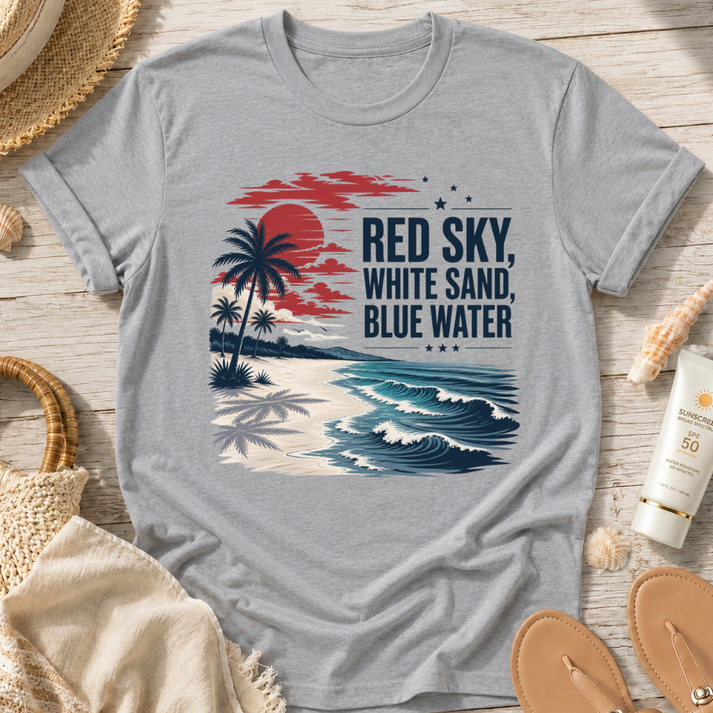 Red Sky, White Sand, Blue Water T-Shirt