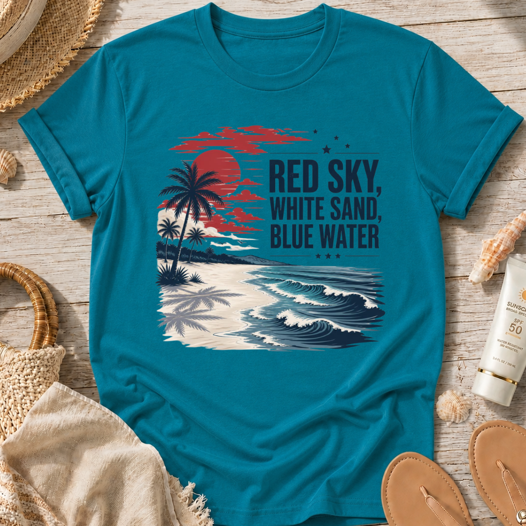 Red Sky, White Sand, Blue Water T-Shirt